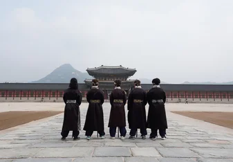Group of students in front of temple