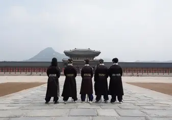 Group of students in front of temple