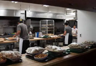 Working in a kitchen at camp