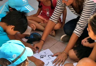 teaching group of kids