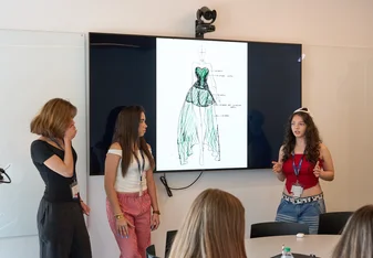 Students giving presentation on fashion-related topic