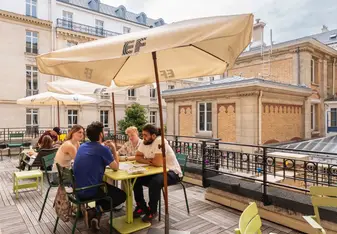 EF language year abroad students studying on the rooftop patio at our language school