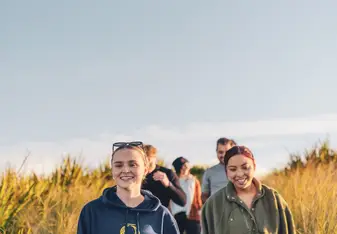 Study Abroad students on a hike at Flagstaff, Dunedin, New Zealand