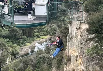 Leah ziplining in New Zealand