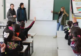 Teaching girls in the local elementary school