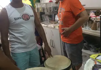A drum bought through donations for a local caporia school. 