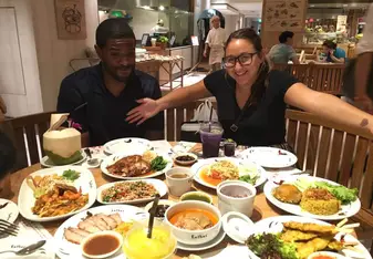 Enjoying my first Thai-style meal