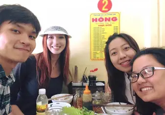Having lunch with local buddies
