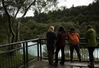 Taking in the Crazy Blue Water at Huka Falls