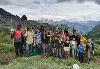 Student group in French Alps doing community service