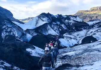 SIT students hiking a glacier in Iceland