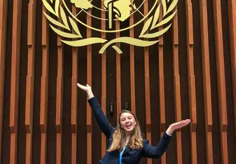 Student poses at UN.