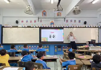 Teacher teaching infront of the class!