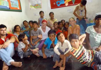 Jaclyn with children in India