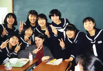 Sue with her students in Japan. 