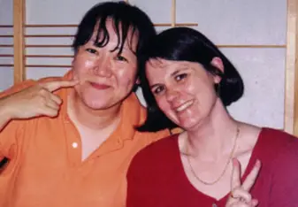 Sue with a co-worker. 