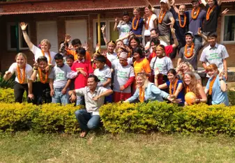 Volunteers hanging out at the school supported by the GVN Everest Base Camp Fund
