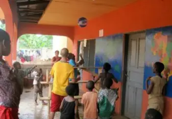 Playing volleyball at the orphanage