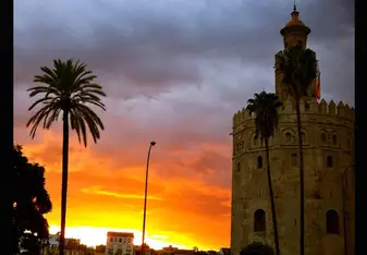 A beautiful shot of a sunset in Sevilla, Spain