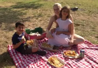Erin and the kids having fish and chips at Watsons Bay