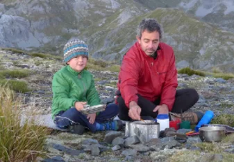 man and son camping