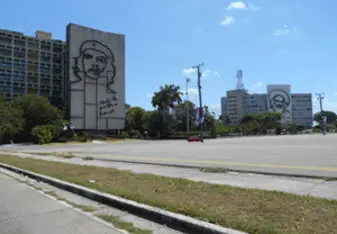 Plaza de la Revolucion with figures of Che Guevara and Fidel Castro