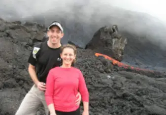 In front of a volcano
