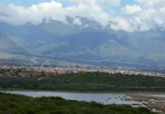 View of the Andes and the valley of Cochabamba below