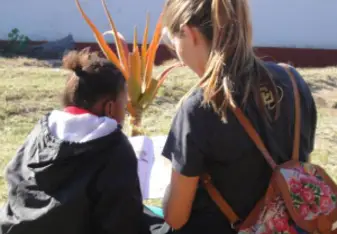 volunteer and child