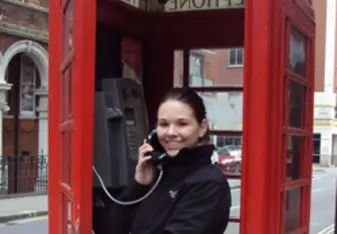 Chelsea using a famous Red Phone Booth