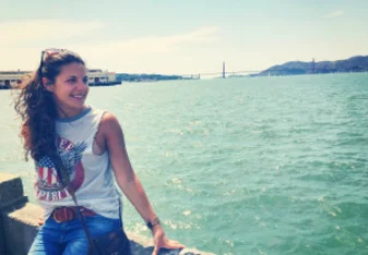 Beautiful women in front of the water