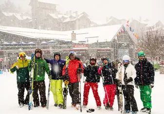 The snow falls for happy Alltracks friends.