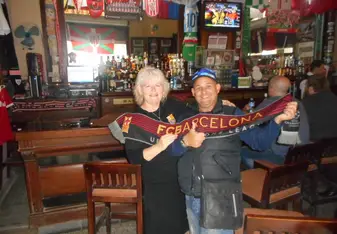 Shared love for FCB (Barcelona) soccer in Cuba - they loved my FCB tee shirt and scarf, too. 