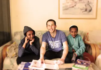 Yahel - Israel volunteer with Ethiopian-Israeli host family & students in Rishon