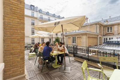 EF students studying on the school rooftop