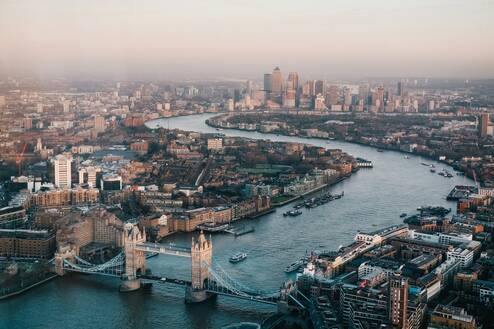 aerial photograph of london skyline