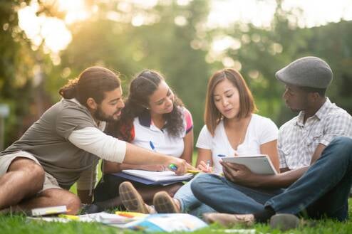 A group of friends studying