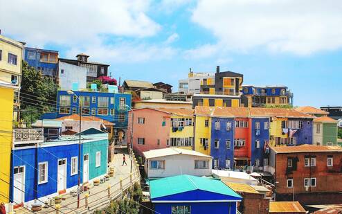 A colorful village on a sunny day
