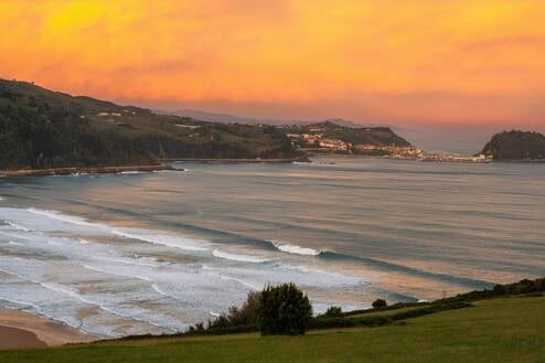 A beach during sunset