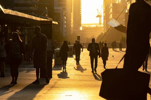 Walking through the city in the morning