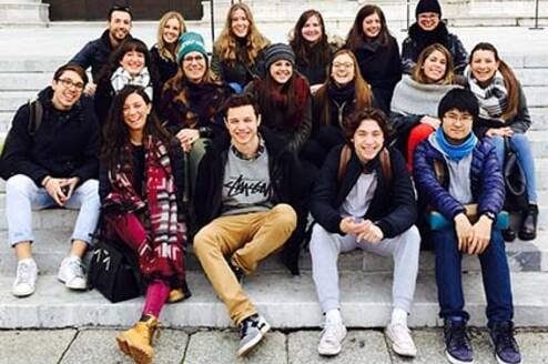 Students group photo at stairs