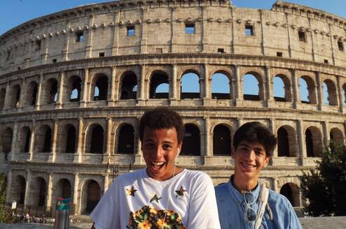 High schoolers in Rome outside the Coliseum.