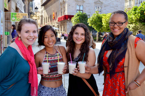 Students enjoying milk shakes in Madrid