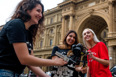 Three female students filming in NYFA Florence