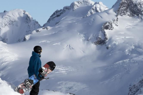 Snowboarding in the mountains