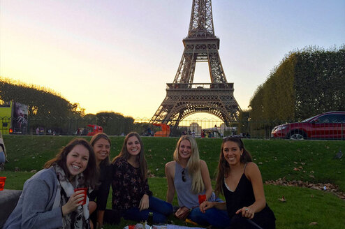 Students visiting the Eiffel Tower