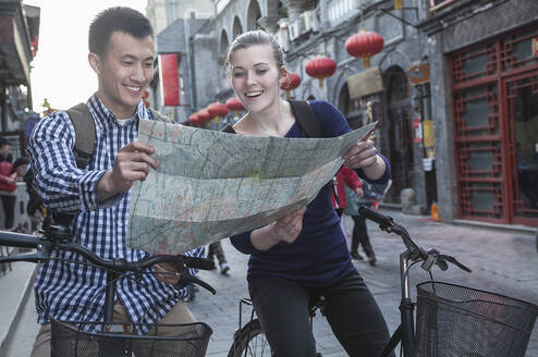 Students looking at map in China