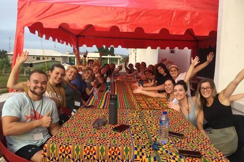 a group of people at a table