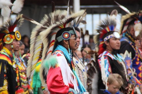 Traditional dress seen at a powow on the VISIONS Blackfeet program.