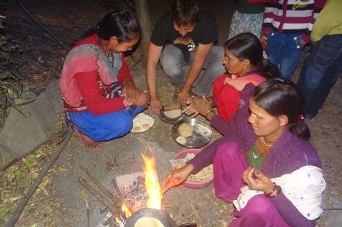 Open fire cooking in an Indian village.